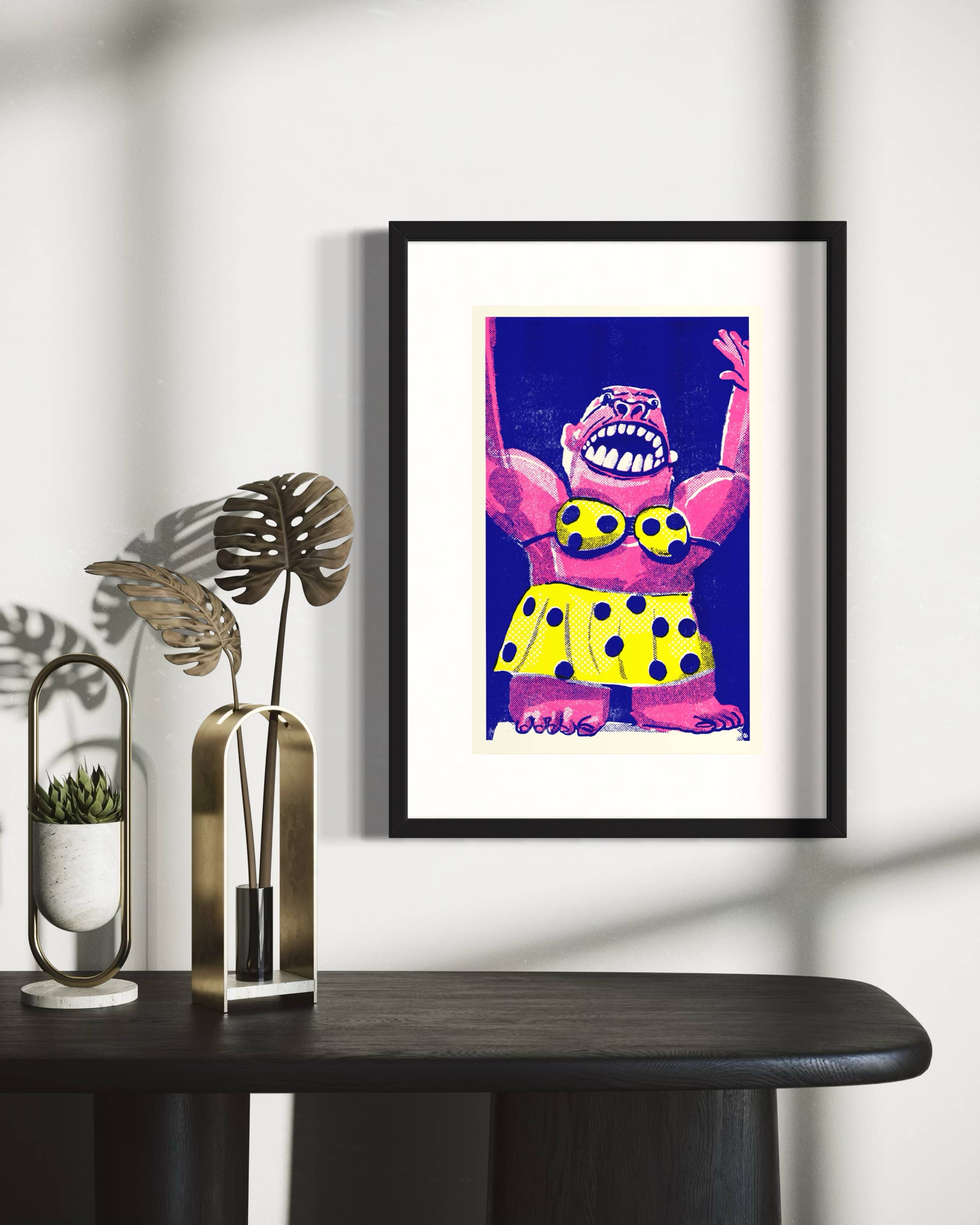 Teeny Weeny Yellow Polka Dot Bik - A3 Risograph Print