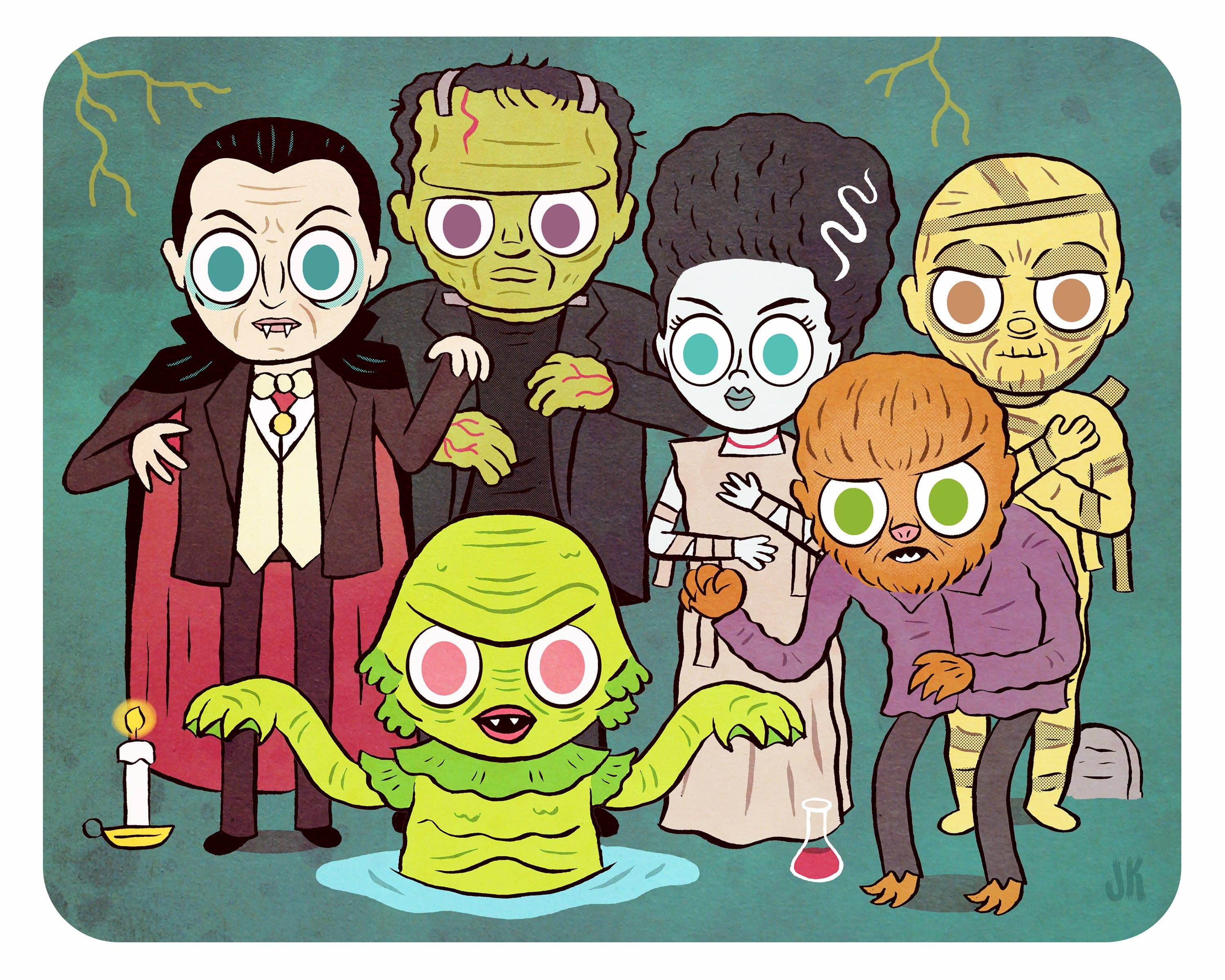 classic monsters cartoon Universally Loved Monsters" 8 x 10 art print – Velcrokid