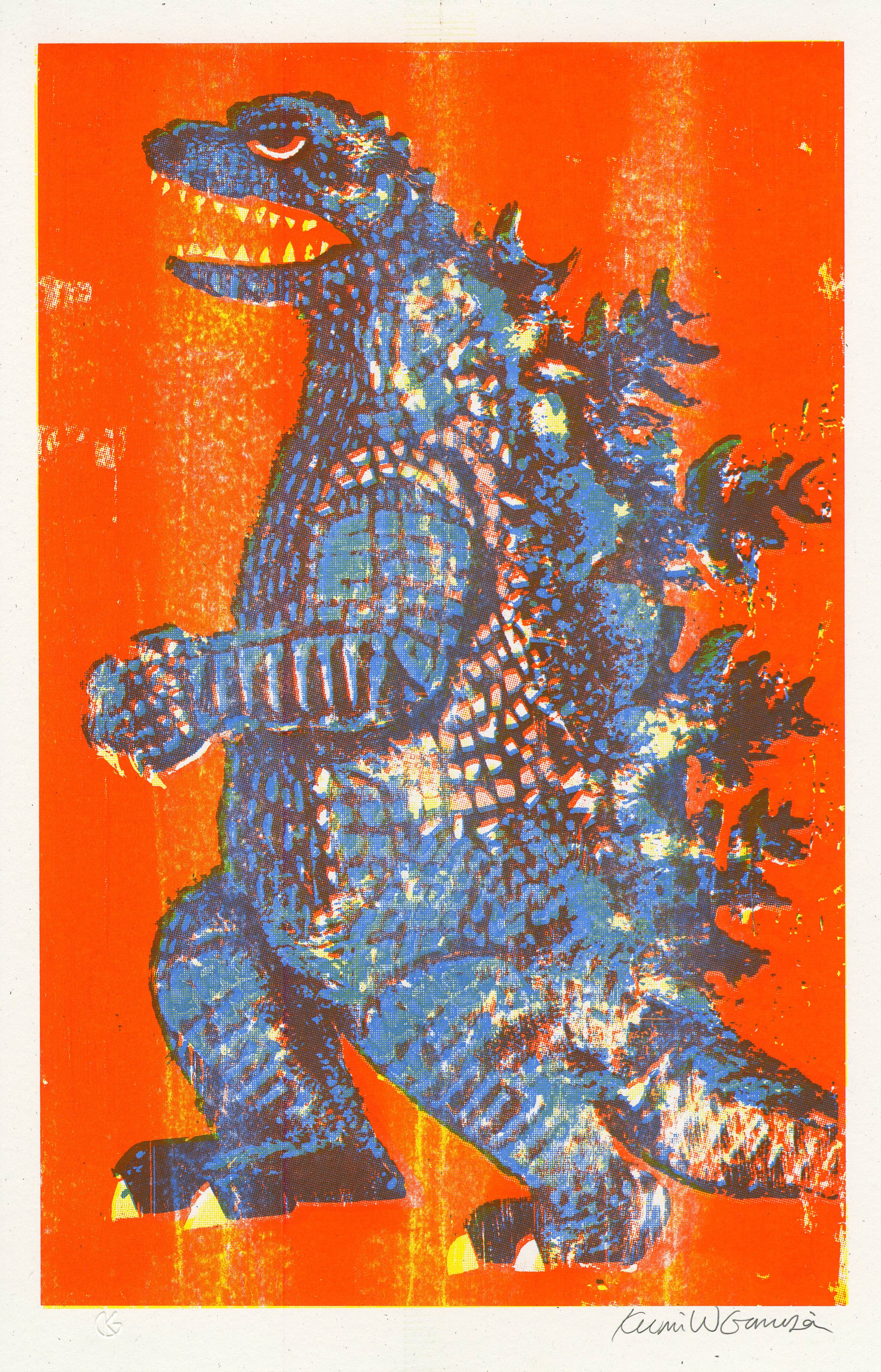 Godzilla King of Monsters - Risograph Print - Orange/Blue