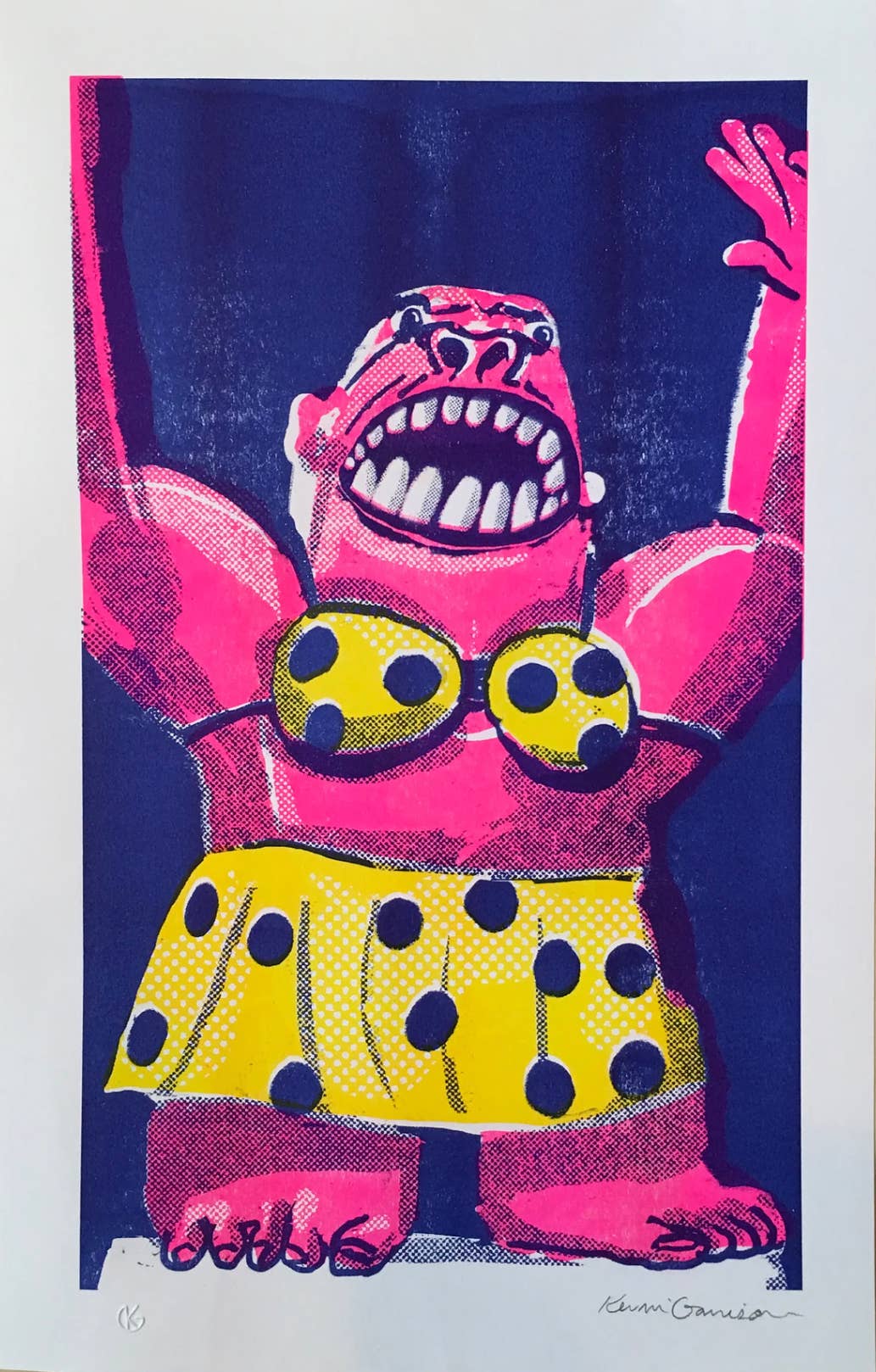 Teeny Weeny Yellow Polka Dot Bik - A3 Risograph Print