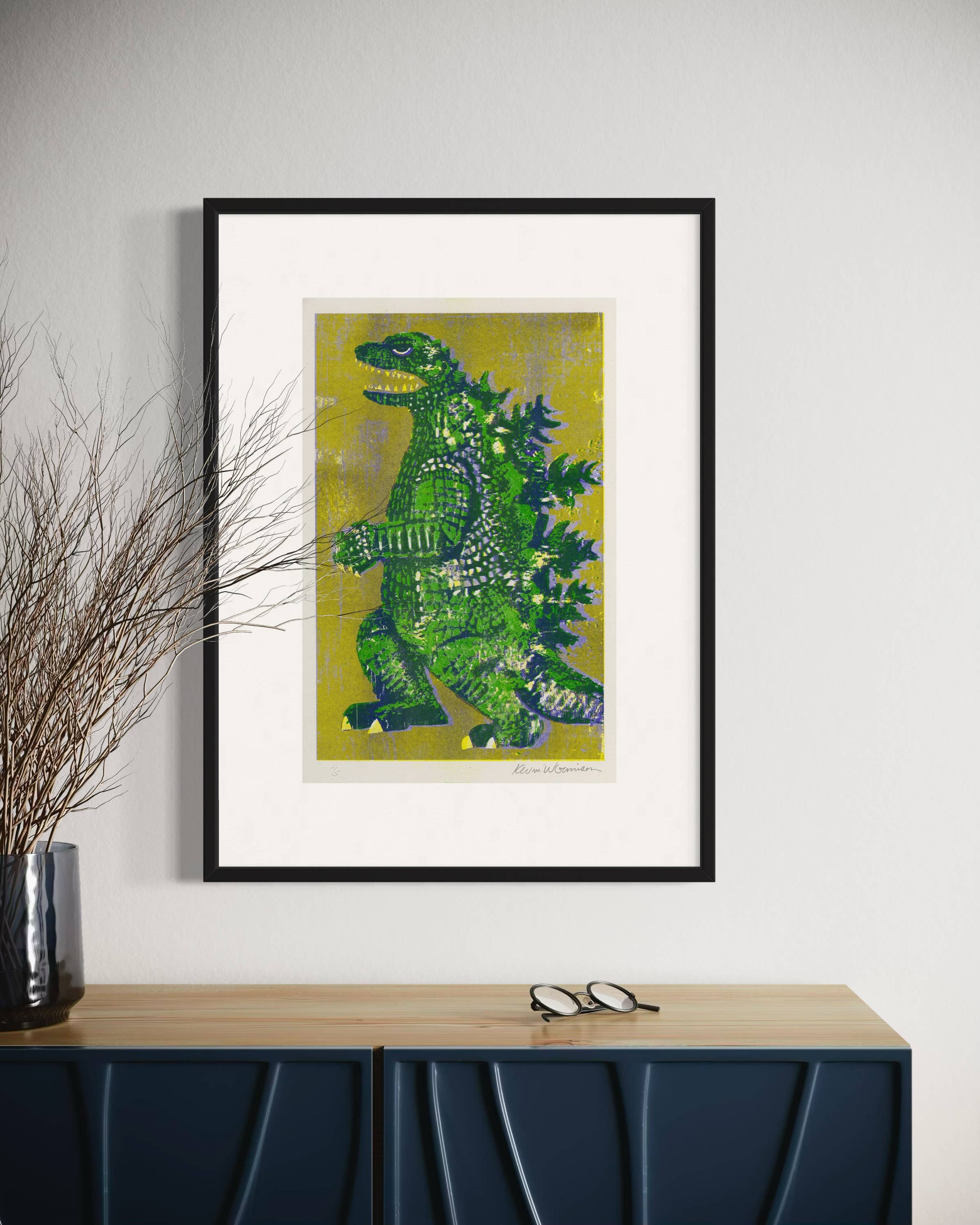 Godzilla King of Monsters - Risograph Print - Green/Lavender: Orange