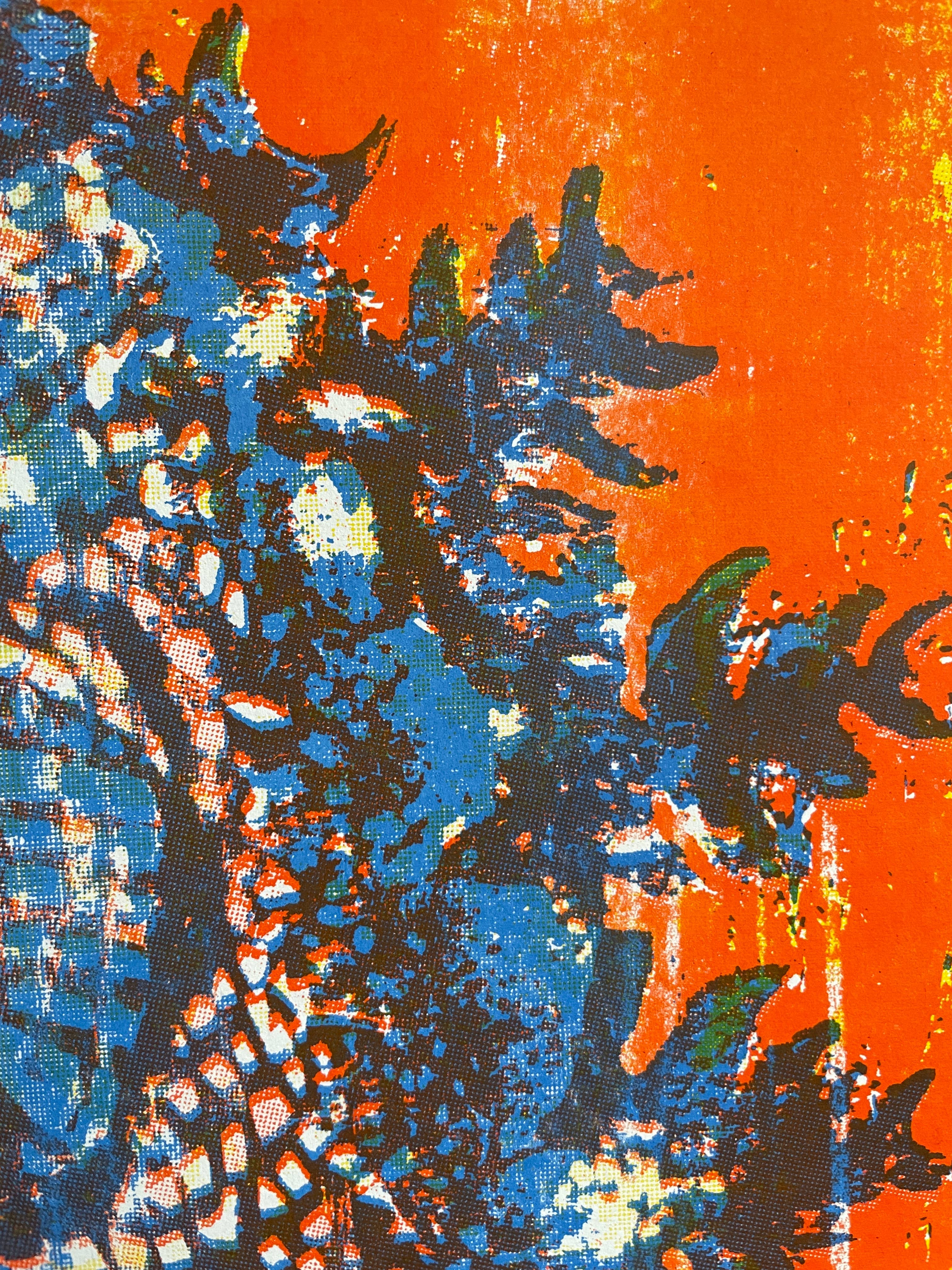 Godzilla King of Monsters - Risograph Print - Orange/Blue