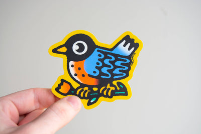 American Robin with Tulip - 3" Vinyl Sticker