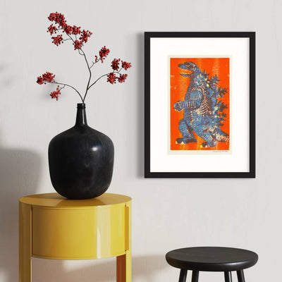 Godzilla King of Monsters - Risograph Print - Orange/Blue