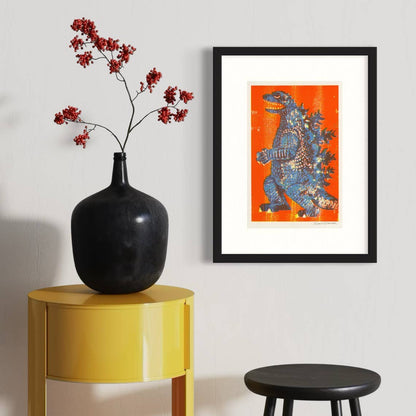 Godzilla King of Monsters - Risograph Print - Orange/Blue