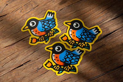 American Robin with Tulip - 3" Vinyl Sticker