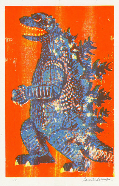 Godzilla King of Monsters - Risograph Print - Orange/Blue