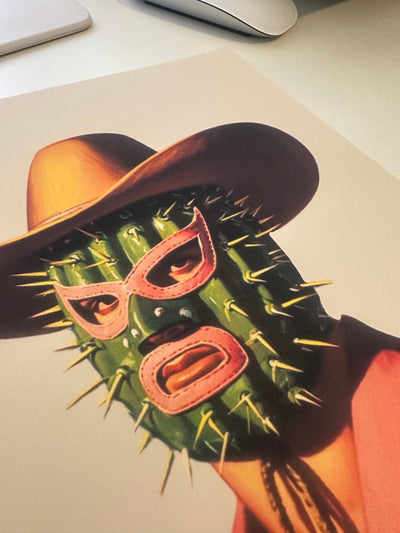 Untouchable Luchador Cowboy Art Print, Unique Western Decor
