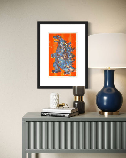 Godzilla King of Monsters - Risograph Print - Orange/Blue