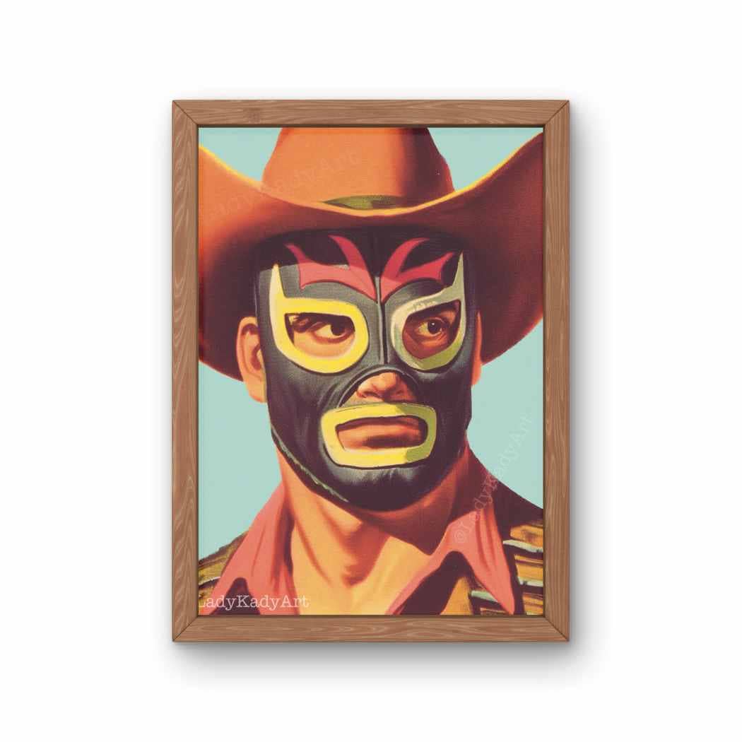 Luchador Mask Cowboy Wall Art, Funky Western Wall Decor
