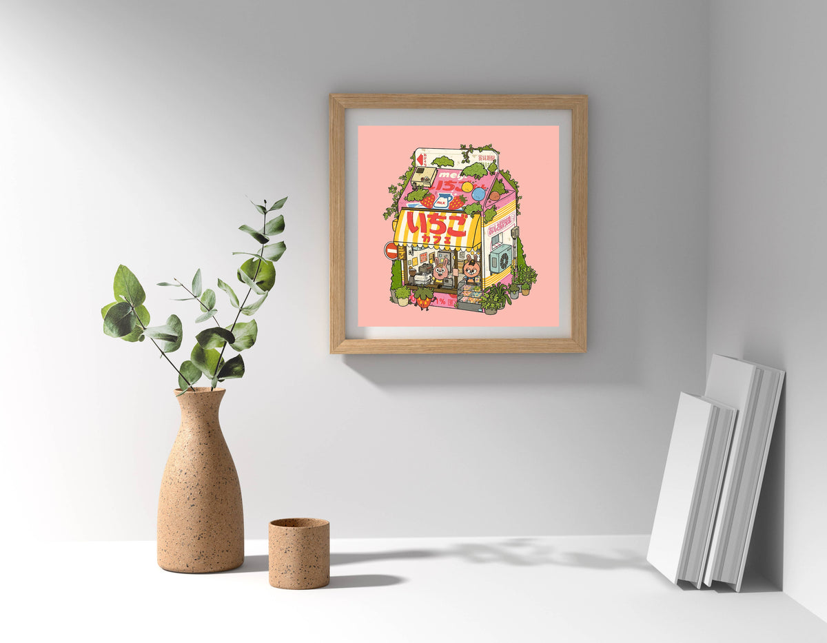 Strawberry Milk Cafe 8x8 Art Print