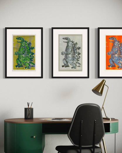Godzilla King of Monsters - Risograph Print - Orange/Blue