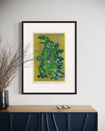 Godzilla King of Monsters - Risograph Print - Green/Lavender: Orange