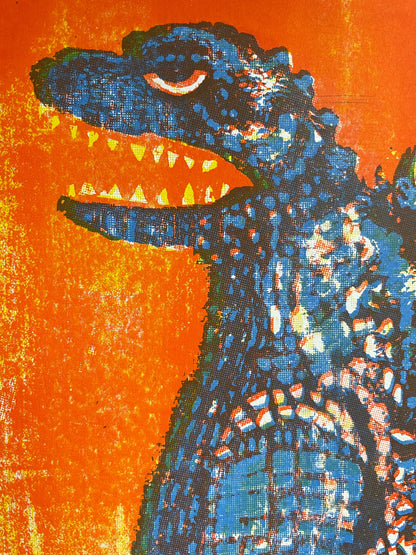 Godzilla King of Monsters - Risograph Print - Orange/Blue