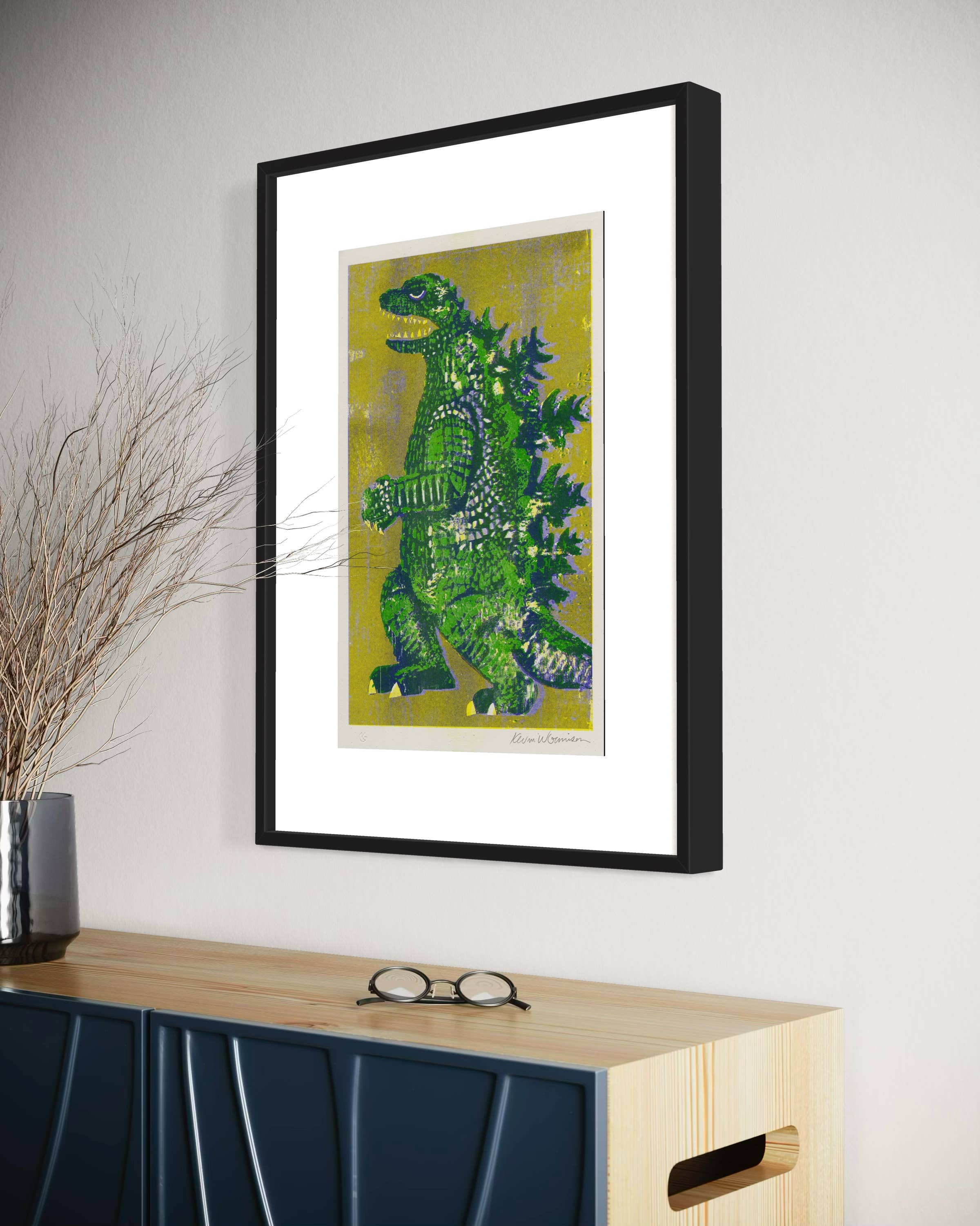 Godzilla King of Monsters - Risograph Print - Green/Lavender: Orange