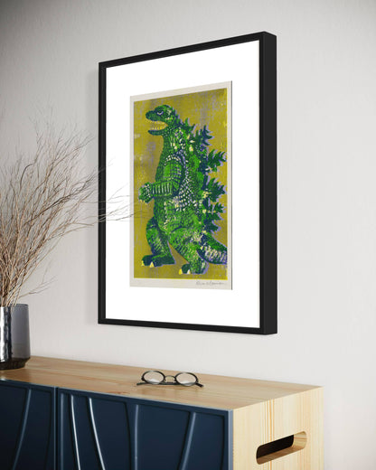 Godzilla King of Monsters - Risograph Print - Green/Lavender: Orange