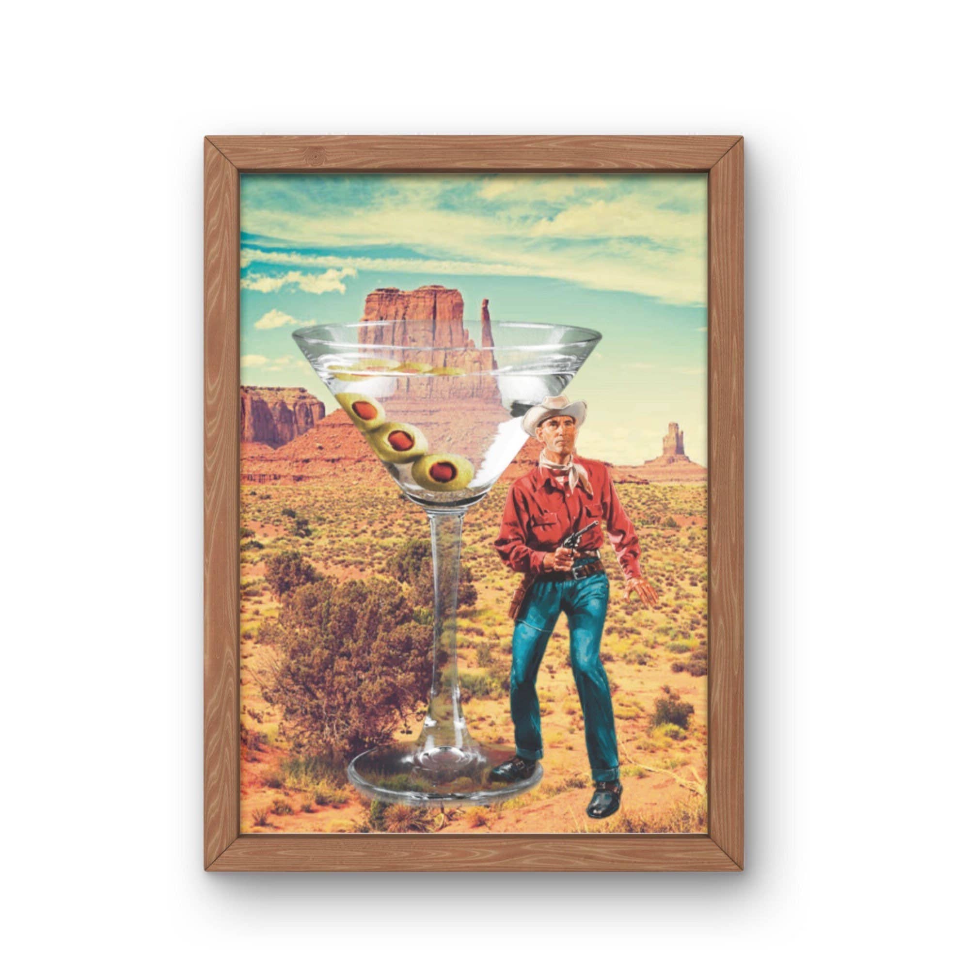 Cowboy Martini Collage Print, Vintage Western Cowgirl Art