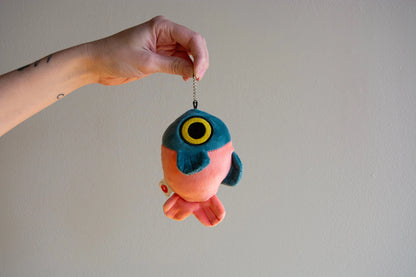Mochi Fish Fry Plush Keychain - Coral and Dark Green