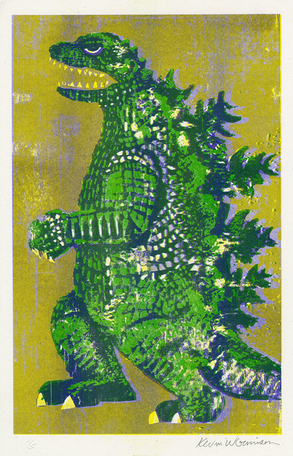 Godzilla King of Monsters - Risograph Print - Green/Lavender: Orange