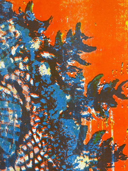 Godzilla King of Monsters - Risograph Print - Orange/Blue